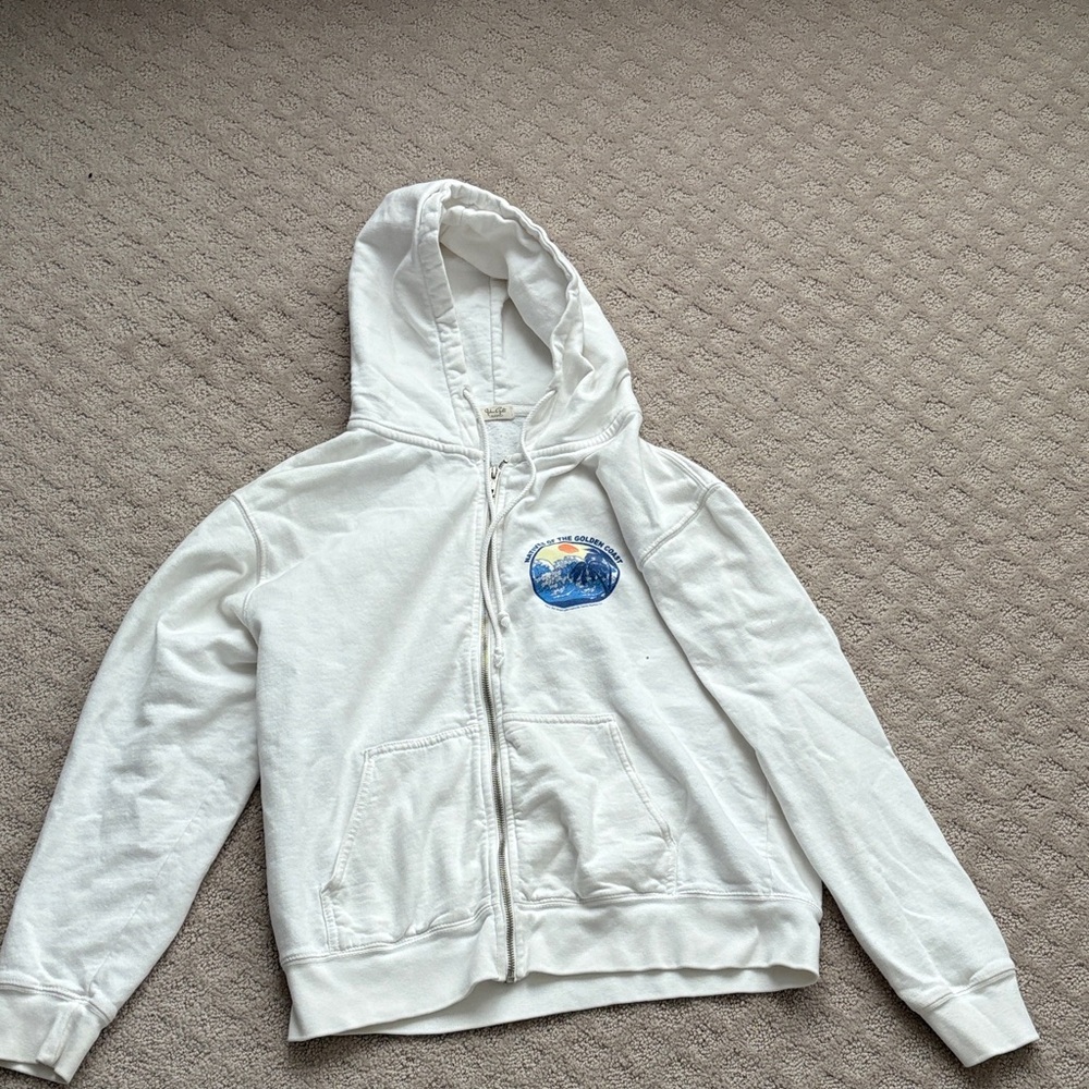 Brandy Melville White Hoodie with Blue Graphic